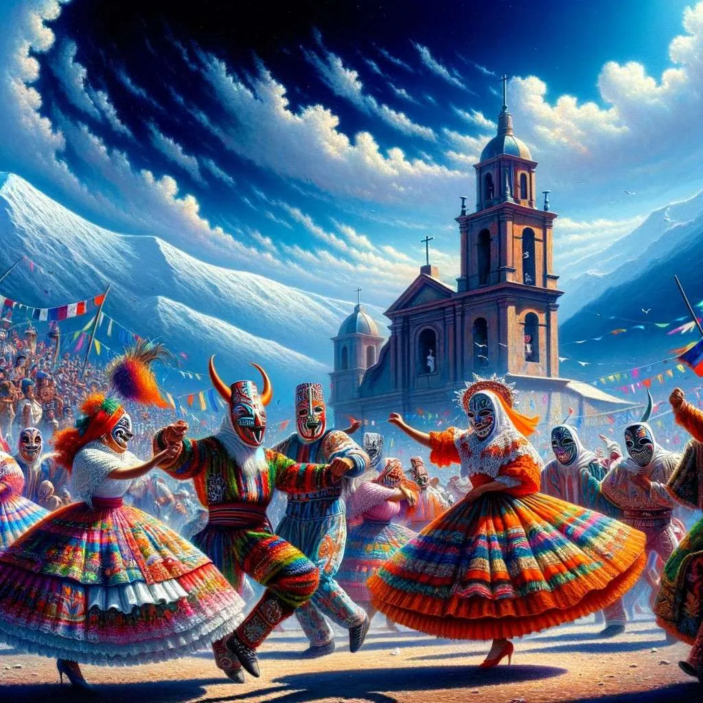 Imagen de la celebración de La Tirana en el norte de Chile, capturando la alegría y el espíritu comunitario de esta festividad tan especial. Los Mitos y Leyendas (www.losmitosyleyendas.com)