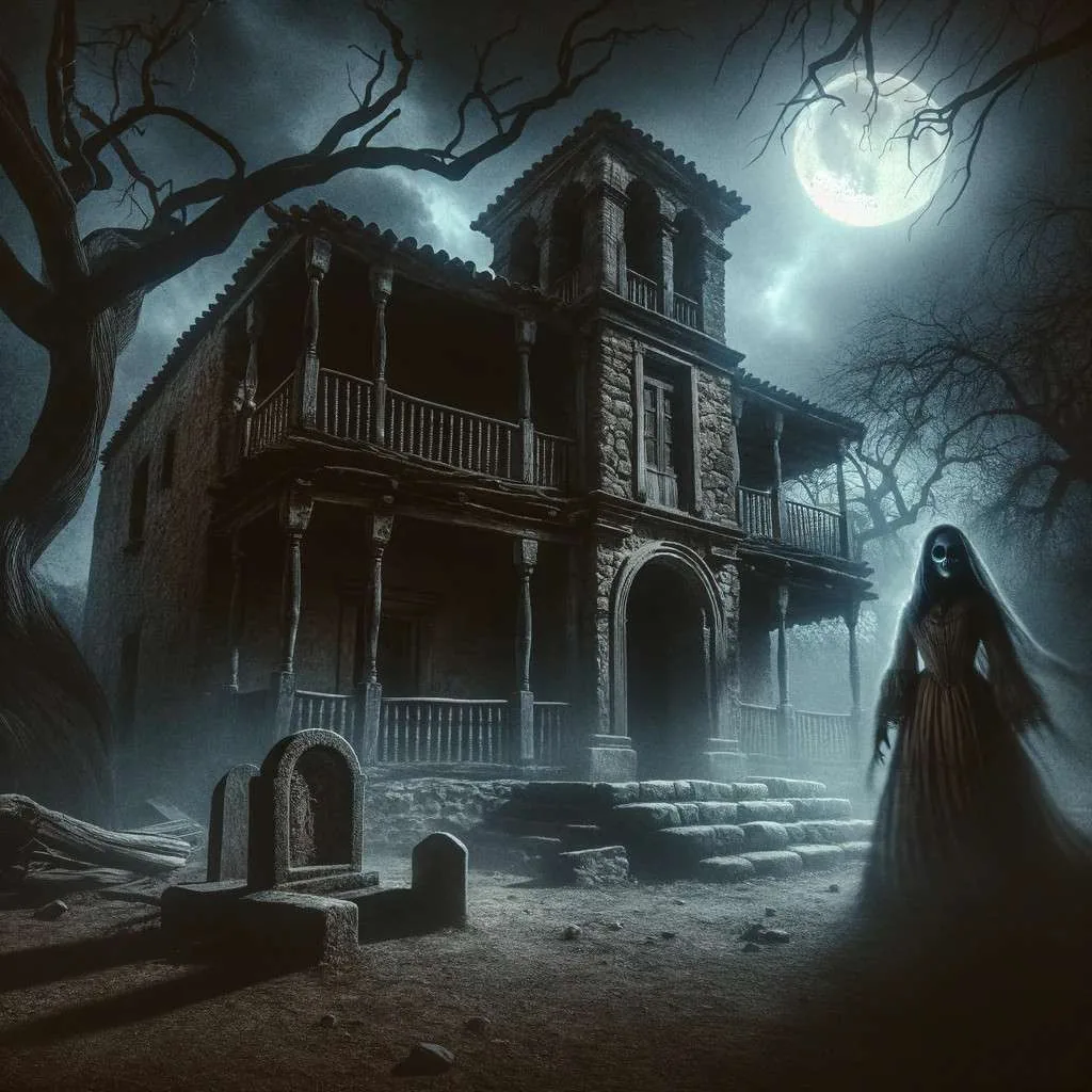 La Leyenda de la Casa de Aramberri en Santiago, Nuevo León, con un ambiente misterioso y sobrenatural asociado con la leyenda. Los Mitos y Leyendas (www.losmitosyleyendas.com)