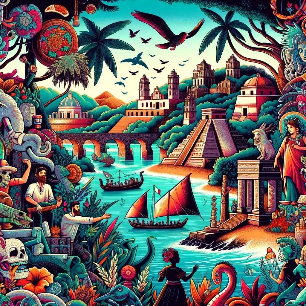 Ilustración de mitos y leyendas de Veracruz, combinando historias populares y paisajes característicos con una atmósfera de misterio y magia. Los Mitos y Leyendas (www.losmitosyleyendas.com).
