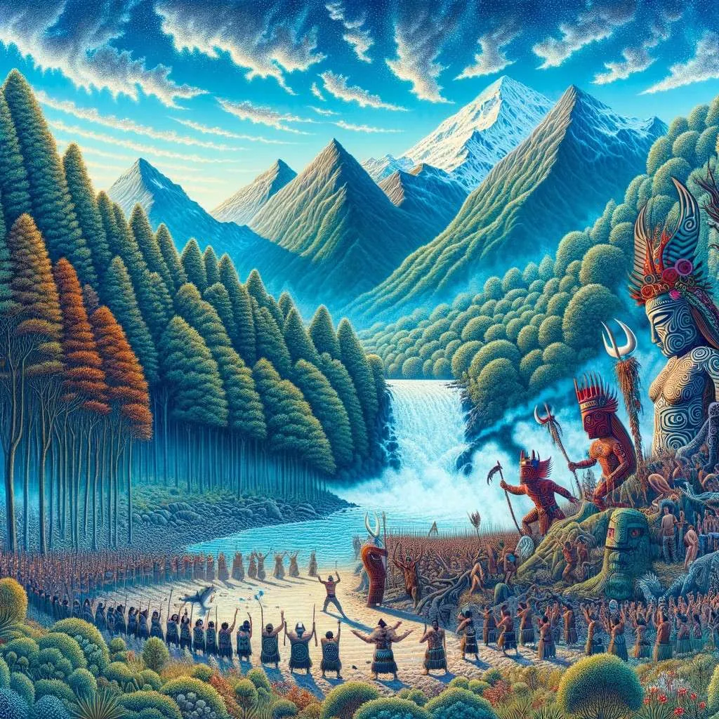 Ilustración de un ritual Mapuche con Ngen en un bosque. Los Mitos y Leyendas (www.losmitosyleyendas.com)