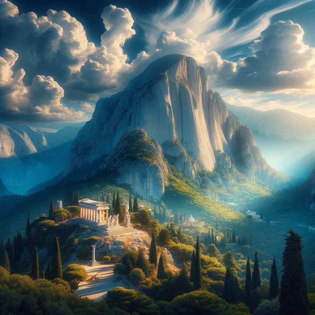 Ilustración del Monte Olimpo, morada de los dioses griegos