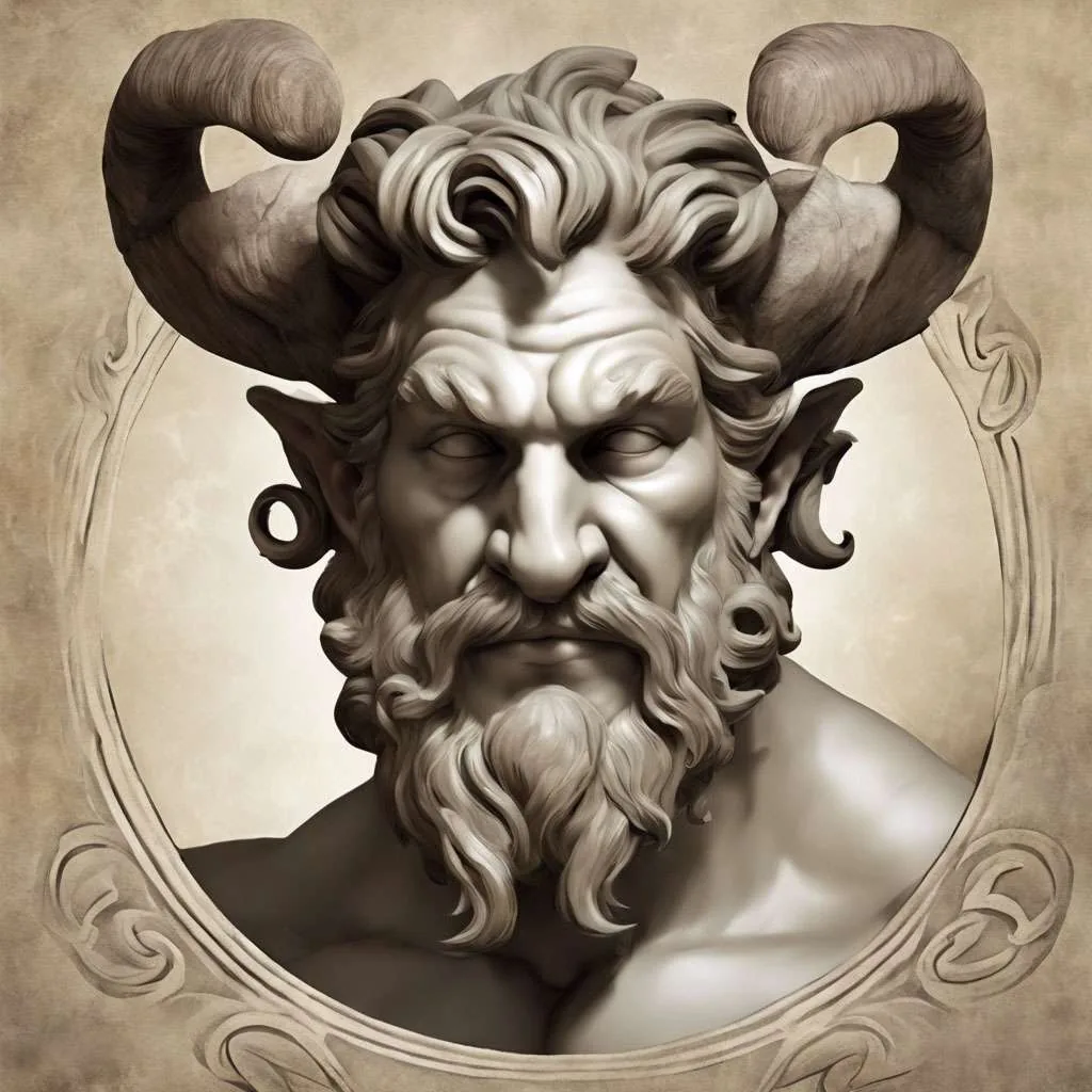 Ilustración de un sátiro de la mitología griega, mitad hombre y mitad cabra